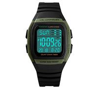 TONSHEN Montre Unisexe Outdoor Sport LED Double Temps Rectangle Plastique Caisse et Caoutchouc Ruban 50M Etanche Digitale Montres Bracelet Multifonctionnel Alarme Chronomètre (Vert)