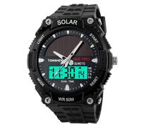 TONSHEN Multifonctionnel Montre Homme Digitale Solaire LED Analogique Quartz Double Temps Multifonctionnel Sport Montres Bracelet 50M Etanche Plastique Caisse et Caoutchouc Ruban