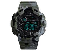 TONSHEN Multifonctionnelnel Outdoor Militaires 50M Etanche Montre Homme Sport Plastique Caisse et Caoutchouc Ruban LED Chronographe Temps Double Montres Bracelet (Camo)