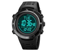 TONSHEN Multifonctionnelnel Outdoor Sport Boussole Montre Homme Digital Etanche Tactique Militaire LED Electronique Montres Plastique Lunette et Caoutchouc Bande Montre (Noir)