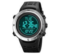 TONSHEN Multifonctionnelnel Outdoor Sport Boussole Montre Homme Digital Etanche Tactique Militaire LED Electronique Montres Plastique Lunette et Caoutchouc Bande Montre (Argent)