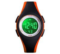 TONSHEN Outdoor Militaire Sport Montre Bracelet Enfants LED Électronique Digitale Alarma Chronomètre Montres Plastique 50M Etanche (Noir Orange)