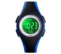 TONSHEN Outdoor Militaire Sport Montre Bracelet Enfants LED Électronique Digitale Alarma Chronomètre Montres Plastique 50M Etanche (Noir Bleu)