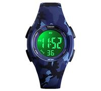TONSHEN Outdoor Militaire Sport Montre Bracelet Enfants LED Électronique Digitale Alarma Chronomètre Montres Plastique 50M Etanche (Bleu Camo)