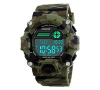 TONSHEN Sport Digital Militaire Montres Homme 50M Etanche LED Outdoor Tactique Multifonction Electronique Alarme Montre Bracelet Vert Camouflage Lunette Plastique Caoutchouc Montre Homme Garçon