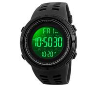 TONSHEN Sport Digital Montre Homme Plastique Lunette et Doux Caoutchouc Bande 50M Etanche LED Outdoor Tactique Militaire Hommes Montres Bracelet Multifonction Electronique Mode Quartz Montre (Noir)