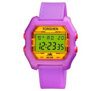 TONSHEN Sport Montre Homme et Femme 50M Etanche Plastique Caisse et Caoutchouc Ruban Outdoor Militaires LED Électronique Montres Bracelet Digitale Alamre Chronomètre (Violet)