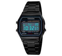 TONSHEN Unisexe Montre Homme Femme Digitale Sport Outdoor LED Électronique Montres Bracelet Acier Inoxydable Alarme Date Chronomètre (Noir)