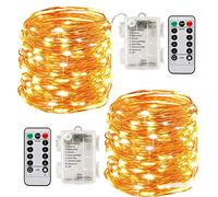 Tonskooners 2 x10m Guirlande LED Lumineuse à Pile 100 LEDs Fonction Minuterie avec Télécommande IP65 Etanche Décoration intérieur et extérieur pour Noël Mariage Soirée Maison Jardin (chaud)