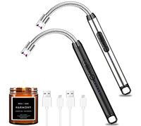 Tonsooze 2pcs Briquet Électrique, Allume Bougie Electrique Briquet Bougie Arc Rechargeable USB sans Flamme avec Affichage de Batterie LED Long Flexible 360º Coupe Barbecue,Cuisine,Cuisinière Camping