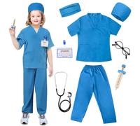 TonStyle Costume de Médecin pour Enfants, Ensemble de Blouse de Médecin Costume Enfant Garcon avec Accessoires, Costume d'halloween, Jouet D'Imitation et Cadeau pour Enfants Fille dès 3 Ans (Blue, M)