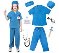 TonStyle Costume de Médecin pour Enfants, Ensemble de Blouse de Médecin Costume Enfant Garcon avec Accessoires, Costume d'halloween, Jouet D'Imitation et Cadeau pour Enfants Fille dès 3 Ans (Blue, L)