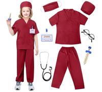 TonStyle Costume de Médecin pour Enfants, Ensemble de Blouse de Médecin Costume Enfant Garcon avec Accessoires, Costume d'Halloween, Jouet D'Imitation et Cadeau pour Enfants Fille dès 3 Ans (red, S)
