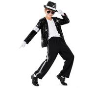 TonStyle Déguisement Star Pop 5 Pièces pour Garçon, Tenue Rétro Disco Années 80 90, Costume de Danse avec Accessoires pour Halloween, Carnaval, Adapté aux Enfants 3-12 Ans