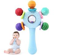 TonStyle Jouet Dentition Bebe 0-3 Mois, Anneau de Dentition pour Bébé, Hochet Bébé de Développement, Jeux d’Eveil Sensorielle Educatif Cadeau pour Naissance Enfant 6 9 12 Mois (Blanc) (Blue)