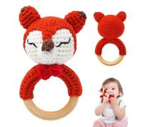 TonStyle Jouet Eveil Bebe Dentition Pour Bébés, Hochet Au Crochet Bebe en Bois Renard Pour Naissance 0-3 Mois, Sensorielle Jeux d’Eveil Hochet Bébé de développement Garçon (Fox)