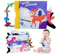 TonStyle Livre Tissu Bébé Eveil, Jeux Montessori 0 3 6 Mois Tout-Petits, Livre Sensoriel Doux Froissé avec des Animaux, Cadeau Naissance pour 6-12 Mois Garçon Fille - Cerf de Noël