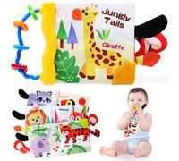 TonStyle Livre Tissu Bébé Eveil, Jeux Montessori 0 3 6 Mois Tout-Petits, Livre Sensoriel Doux Froissé avec des Animaux, Cadeau Naissance pour 6-12 Mois Garçon Fille - Girafe