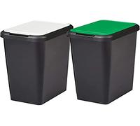 Tontarelli Lot de 2 cubes de recyclage Touch&Lift 90 l Noir avec couvercle, double vert/blanc