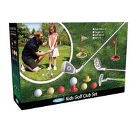 Tontiaty Ensemble de clubs de golf réglables pour enfants de 3 à 8 ans, intérieur et extérieur, comprend 3 clubs, 2 trous de golf avec drapeaux, 2 t-shirts, 6 balles, jouet de sport pour garçons et