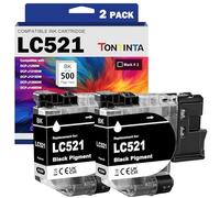 TONTINTA LC521 LC521BK Cartouches d'encre Compatibles Capacité Standard 500 Pages pour Imprimantes Brother DCP-J1260W DCP-J1310DW DCP-J1313DW DCP-J1360DW DCP-J1460DW (Pack de 2)