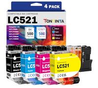 TONTINTA LC521 LC521VAL Cartouches d'encre Compatibles Capacité Standard LC521BK LC521C LC521M LC521Y pour Imprimantes Brother DCP-J1260W DCP-J1310DW DCP-J1313DW DCP-J1360DW DCP-J1460DW (4 Couleurs)