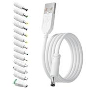 TONTON Câble USB universel vers DC 5V vers câble d'alimentation 1.5M, câble de charge multi-connecteurs USB vers adaptateur DC 5,5 x 2,1mm vers 13 connecteurs pour appareils électroniques, Blanc.