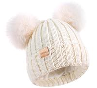 Tontuland Kids Winter Beanie Hat Warm Ski Caps with Pompom Fleece Lined Children's Knit Hat for Boys Girls White