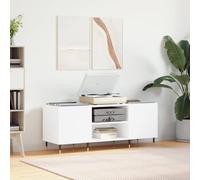 Tonture Armoire à disques, blanche, 121 x 38 x 48 cm, en bois avec pieds en fer stables, buffet spacieux pour vinyle, TV, médias, HiFi, espace de rangement, montage mural, meuble peu encombrant