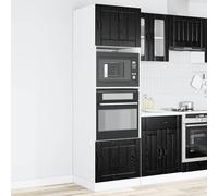 Tonture Armoire de four Porto - Noir - Aspect chêne - En bois - 60 x 57 x 207 cm - Meuble de cuisine moderne avec beaucoup d'espace de rangement - Idéal pour micro-ondes