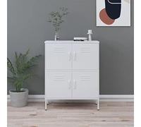 Tonture Armoire de rangement blanche en acier 80 x 35 x 101,5 cm avec 4 portes, 2 étagères réglables en hauteur, nivelateurs et support mural pour bureau, salon, couloir, garage, atelier