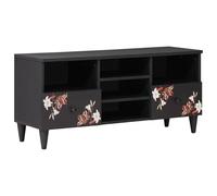 Tonture Armoire de rangement multicolore 100 x 33,5 x 46 cm en bois de manguier massif avec motif floral, boutons en laiton, porte et tiroir, idéale pour le salon, le home cinéma et l'équipement TV