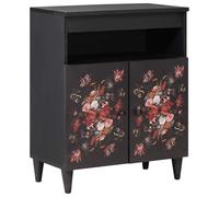 Tonture Armoire de rangement multicolore 60 x 33,5 x 75 cm en bois de manguier massif avec motif floral et boutons en laiton pour salon et home cinéma, meuble peu encombrant pour un rangement élégant