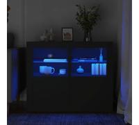 Tonture Armoires latérales Noires en Bois d'ingénierie avec lumières LED RVB Ajustables pour Espace de Rangement Moderne et Design, avec Porte configurable et connecteur USB