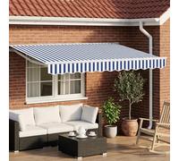 Tonture Auvent électrique extensible bleu et blanc 2,5 x 2 m avec polyester résistant aux intempéries, cadre en acier revêtu par pulvérisation, télécommande, bras articulé pour jardin, balcon et