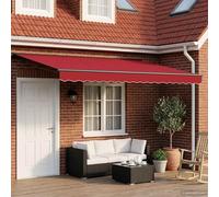 Tonture Auvent électrique extensible rouge et anthracite 4 x 3 m avec tissu polyester résistant aux intempéries, cadre en acier revêtu par pulvérisation, télécommande, bras articulé pour jardin