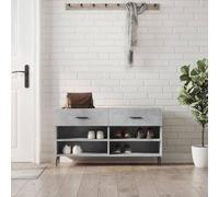 Tonture Banc à Chaussures Gris béton Bois d'ingénierie 102x35x55 cm avec 2 tiroirs 4 étagères Pieds en Fer pour Rangement modulable dans entrée Chambre Dressing