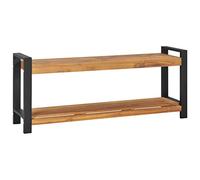 Tonture Banc de 120 cm en teck massif, banc en bois robuste avec plateau pour l'intérieur et l'extérieur, idéal comme banc de jardin ou banc de couloir avec espace de rangement