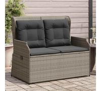 Tonture Banc de jardin réglable avec coussin en rotin synthétique - Gris - 110 x 67 x 95 cm - Résistant aux UV - Pour balcon, terrasse, extérieur