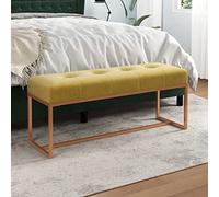 Tonture Banc en velours jaune moutarde 110 x 36 x 45 cm avec rembourrage en mousse douce, banc de lit polyvalent pour chambre à coucher et salon