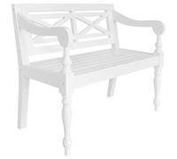 Tonture Batavia Banc de couloir en bois massif d'acajou blanc 98 cm, élégant banc d'intérieur pour 2 personnes, robuste avec accoudoirs incurvés, banc de salle à manger durable