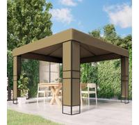 Tonture Belvédère avec Double Toit Taupe 3x3x2,7 m en Acier Enduit de Poudre, Tissu Polyester 180 g/m², tonnelle Pliable pour Jardin, terrasse, Camping, Protection Soleil et Pluie