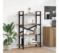 Tonture Bibliothèque en chêne artisanal, 100 x 33,5 x 140 cm, style industriel, avec 4 étagères, structure en acier robuste, pour salon, bureau à domicile, décoration, livres, dossiers