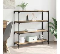 Tonture Bibliothèque en chêne artisanal, 100 x 33 x 100 cm, en bois avec 3 étagères, design industriel, ouverte pour salon et bureau à domicile