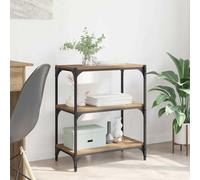 Tonture Bibliothèque en chêne artisanal, 60 x 33 x 70,5 cm, en bois avec 3 étagères, design industriel robuste, étagère ouverte pour salon, bureau et bureau à domicile, rangement polyvalent