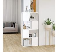 Tonture Bibliothèque séparateur de pièce, blanche, 60 x 24 x 124,5 cm, en bois dérivé du bois, étagère sur pied avec 4 compartiments, armoire polyvalente pour livres, DVD et décoration