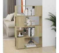 Tonture Bibliothèque, séparateur de pièce, chêne Sonoma, 80 x 24 x 124,5 cm, en bois robuste, avec 4 compartiments, polyvalente comme organisateur d'étagère et armoire d'affichage