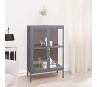 Tonture Buffet en Acier et Verre Anthracite 75x35x105 cm Meuble de Rangement avec étagère Ajustable pour Salon Salle à Manger entrée Chambre