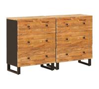 Tonture Buffet en Bois de Mangue Massif avec 2 pièces Marron 60 x 33 x 75 cm, Meuble de Rangement Moderne pour Salon, Chambre ou Cuisine avec tiroirs et Support en métal