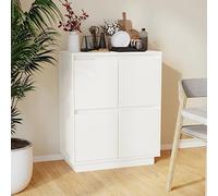 Tonture Buffet en Bois Massif Blanc 60x34x75 cm avec 4 Portes, Meuble de Rangement Robuste pour Salon Salle à Manger, idéal pour la décoration et l'organisation